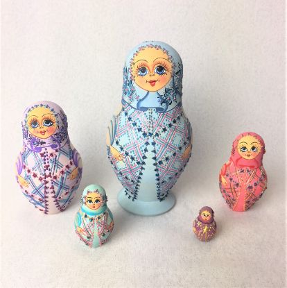 Picture of Matryoshka 6.5" Small Lady in Blue Lace  set of 5 