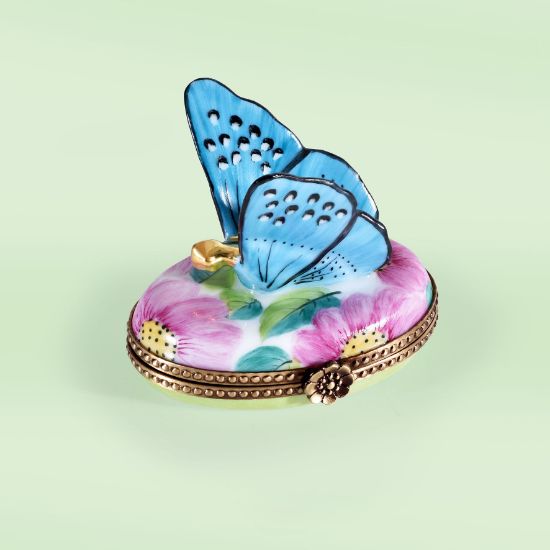 Picture of Limoges Blue Butterfly on Pink Flowers Box