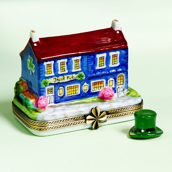 Picture of Limoges Irish Pub Blue Building Box with  Hat