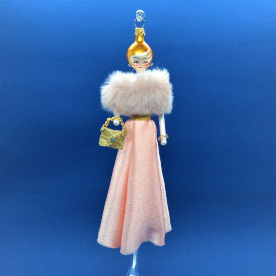 Picture of De Carlini Blonde in Long Pink Dress  with Fur Ornament