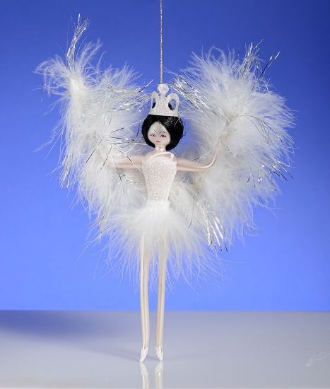 Picture of De Carlini Show Girl with White Feathers Christmas Ornament 