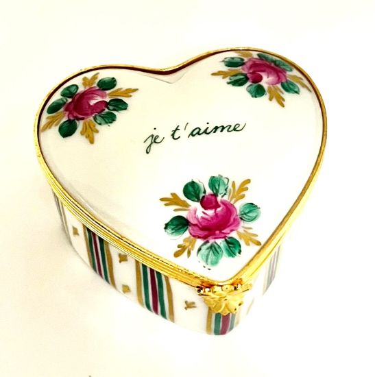 Picture of Limoges " Je T´Aime Heart with Roses and Stripes box