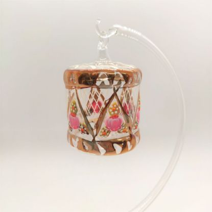 Picture of Pink Roses and Lattice Bow Drum Glass Ornament