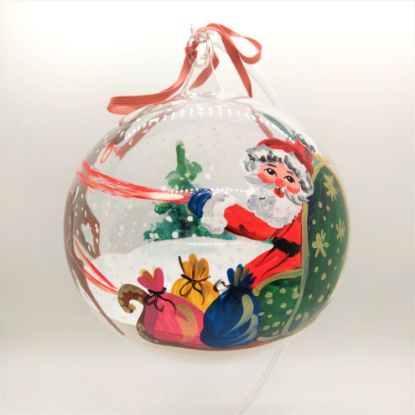 Picture of Santa on Sleigh with Gifts Austrian Round Glass Ornament