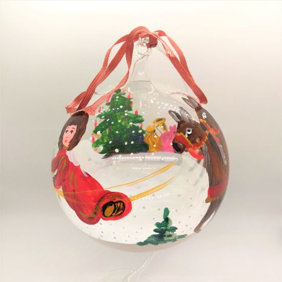 Picture of Angel Guiding Sleigh with Gifts Austrian Round Glass Ornament