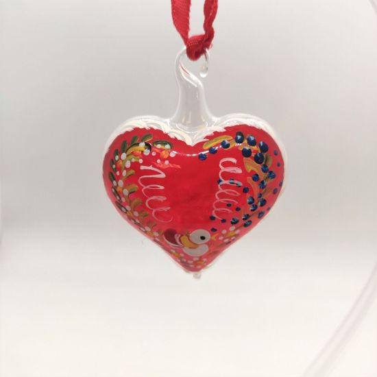 Picture of Red Heart with Bird Austrian Glass Ornament