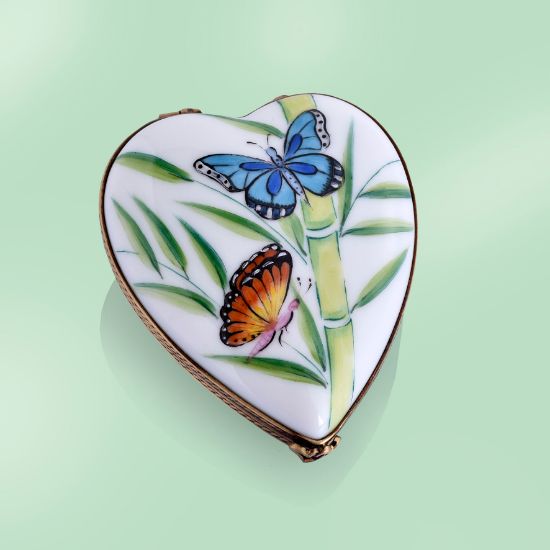 Picture of Limoges Heart with Butterflies on Bamboo Box