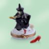 Picture of Limoges Halloween Witch on Broom Box with red Shoe
