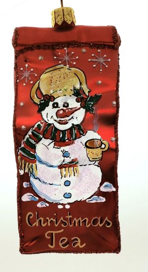 Picture of Tea Bag with Snowman Polish Glass Ornament 