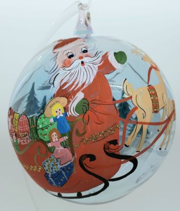 Picture of Large Glass Globe Santa with Sleigh & Winter Village Italian Ornament