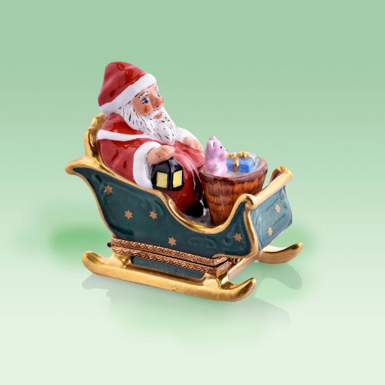 Picture of Santa on Green Sled with Stars Box