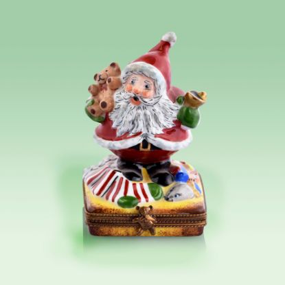 Picture of Limoges Santa red Coat with Brown Teddy and Bell Box