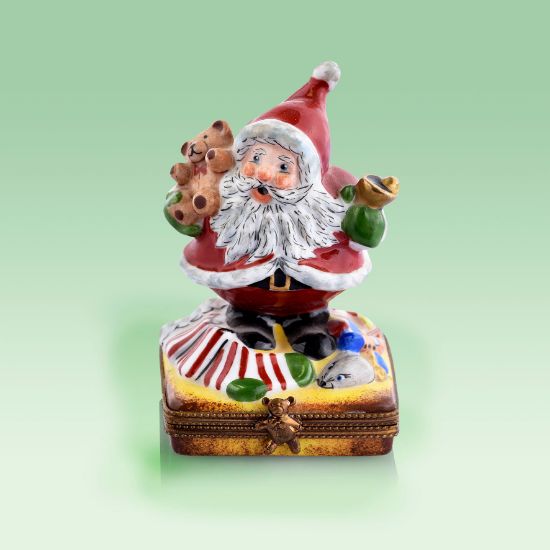 Picture of Limoges Santa red Coat with Brown Teddy and Bell Box