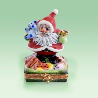 Picture of Limoges Santa Teddy Red Coat Blue  Teddy and Bell Box 