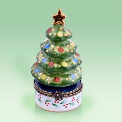 Picture of Limoges Christmas Tree with Colored Lights and Holly Base 