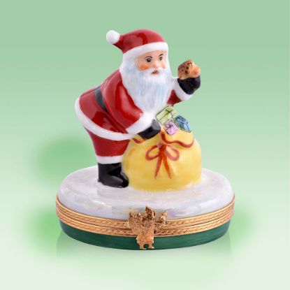 Picture of Limoges Santa with Bag of Toys and Teddy Box