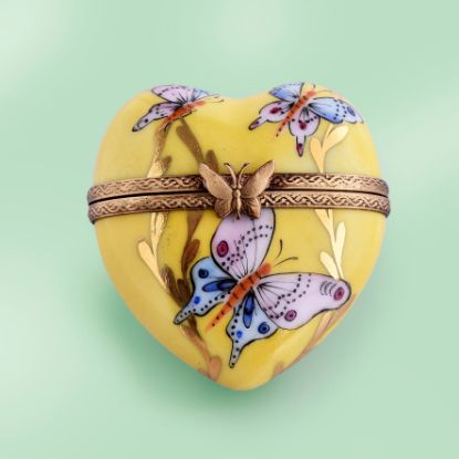 Picture of Limoges Yellow Heart with Butterflies Box