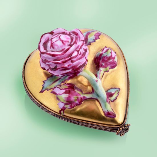 Picture of Limoges Gold Heart with 3D Rose Box