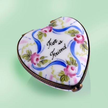 Picture of Limoges "For a Friend" Heart with Ribbons and Roses Box