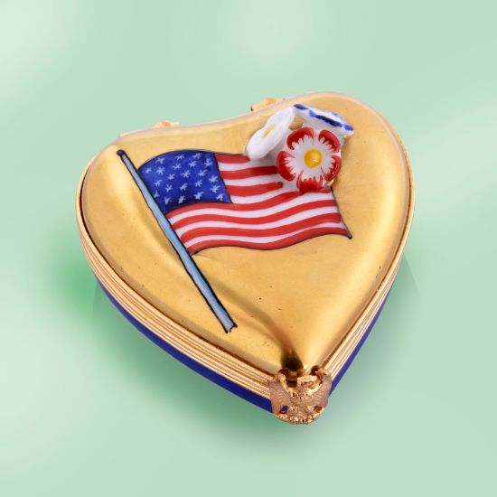 Picture of Limoges USA Heart with Flag and Flowers Box