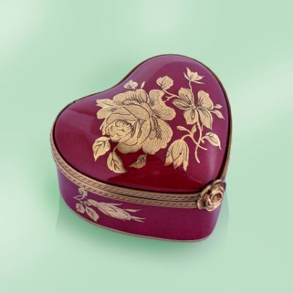 Picture of Limoges Burgundy Heart with a Gold Rose Box