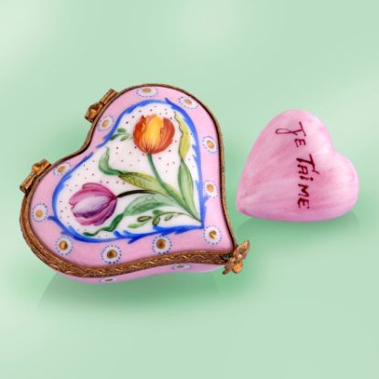 Picture of Limoges Heart with Tulips and Je T'Aime Heart Box
