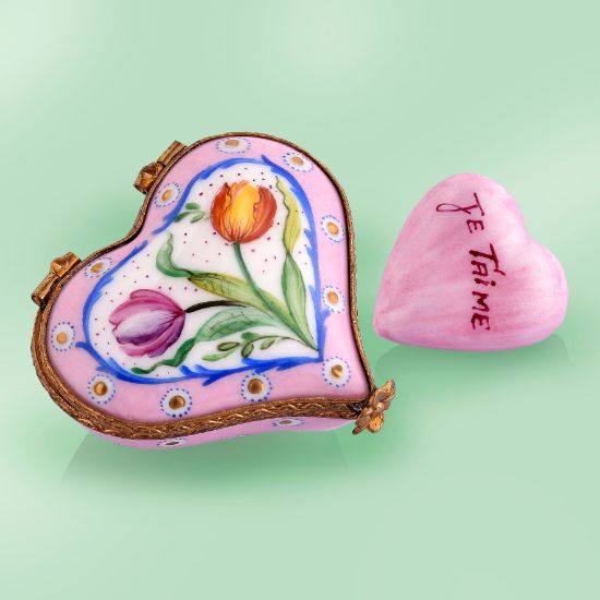 Picture of Limoges Heart with Tulips and Je T'Aime Heart Box