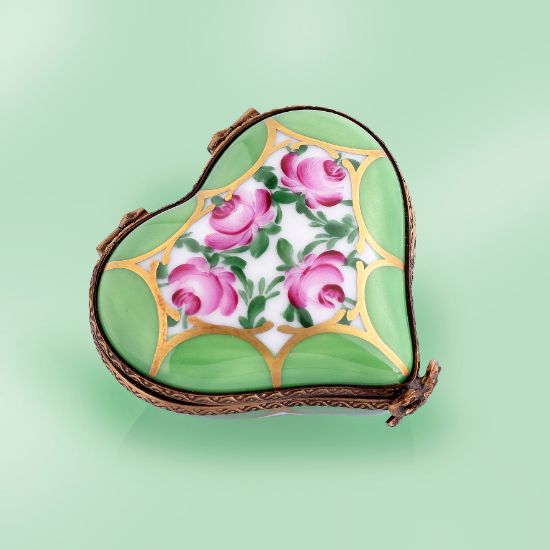 Picture of Limoges Green Heart with Roses Box