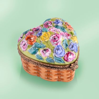 Picture of Limoges Wicker Basket of Roses Heart Box