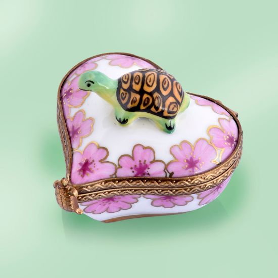 Picture of Limoges Turtle on Heart with Pink Flowers Box