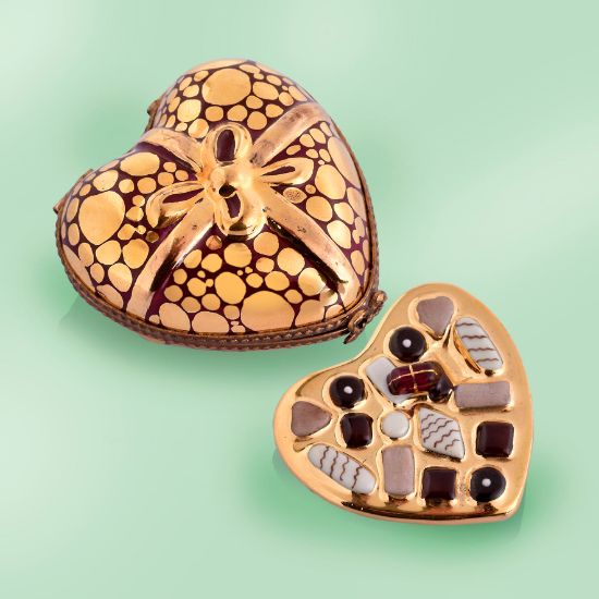 Picture of Limoges Gold and Burgundy Chocolates Heart Box, Each.