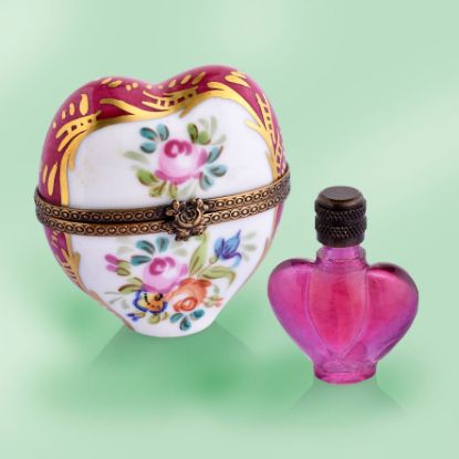 Picture of Limoges Heart with a Bouquet of Roses and Heart Perfume Bottle Box