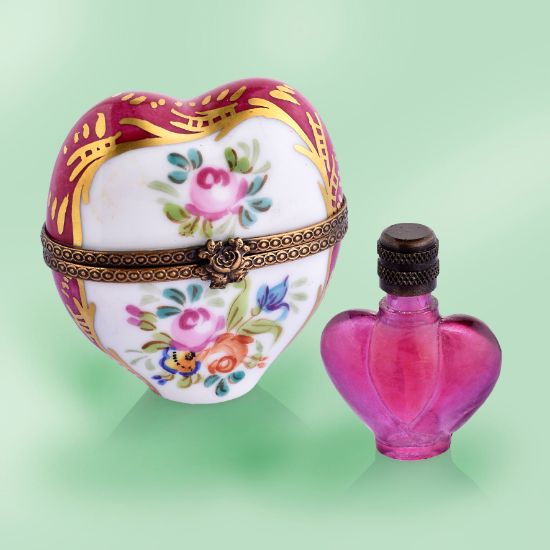 Picture of Limoges Heart with a Bouquet of Roses and Heart Perfume Bottle Box