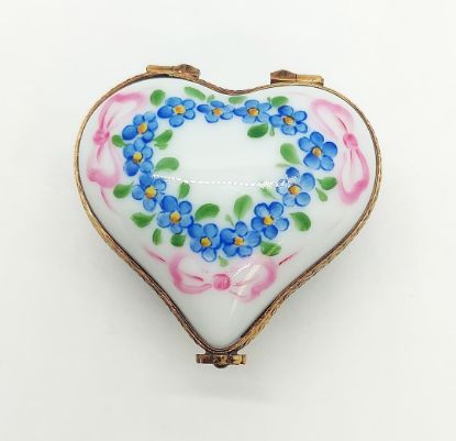 Picture of Limoges Heart with Blue Flowers and Pink Ribbons