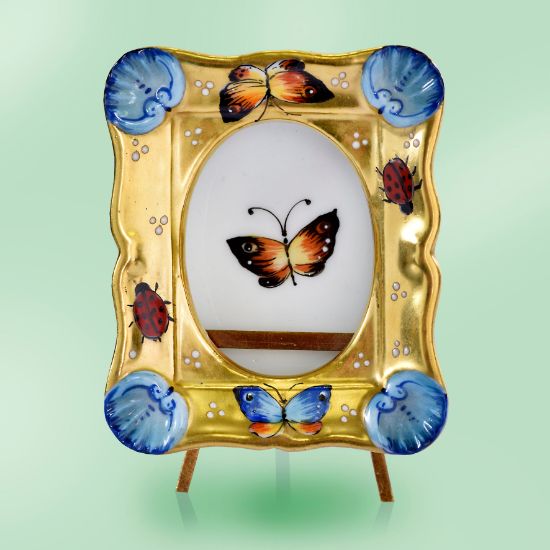 Picture of Limoges Blue Butterfly Frame on Gold Stand Box