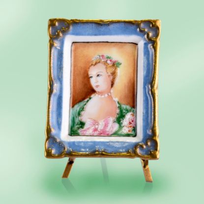 Picture of Limoges Marquise de Pompadour Portrait Blue gold Frame on Easel Box