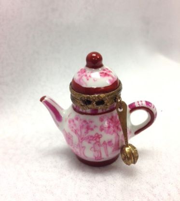 Picture of Limoges Pink Toile Teapot with Strainer Box