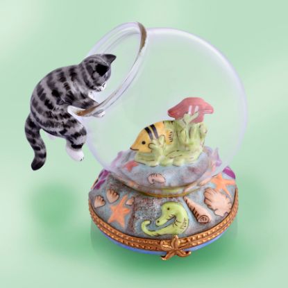 Picture of Limoges Gray Cat  with  Fishbowl Box