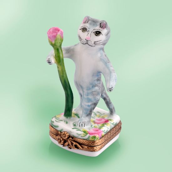 Picture of Limoges Mr Cat with a Rose Box