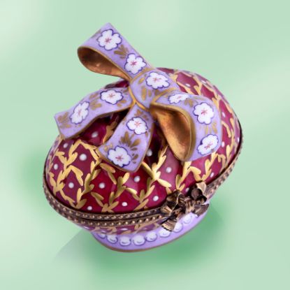 Picture of Limoges Elegant Burgundy Easter Egg with Bow with Flowers
