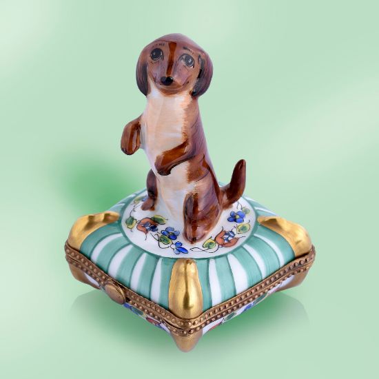 Picture of Limoges Brown Dachshund on Elegant Pillow Box 