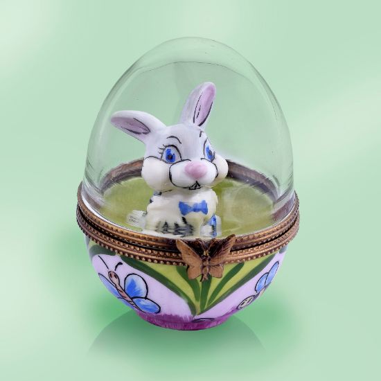 Picture of Limoges Gray Rabbit in Glass Dome Egg Box