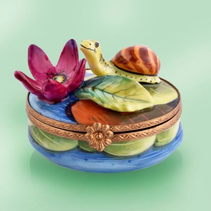 Picture of Limoges Snail on Leaf with Flower by the Water  Box
