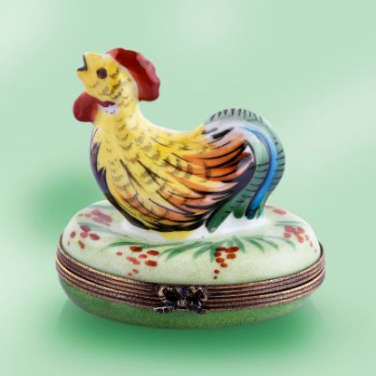 Picture of Limoges Rooster on Oval Box with Flowers