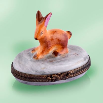 Picture of Limoges Brown Rabbit on Gray Base Box