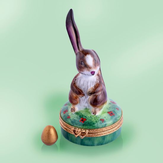 Picture of Limoges Brown Bunny Box with Golden Egg