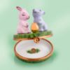 Picture of Limoges Pink and Blue Rabbits on Grass with Gold Egg Box