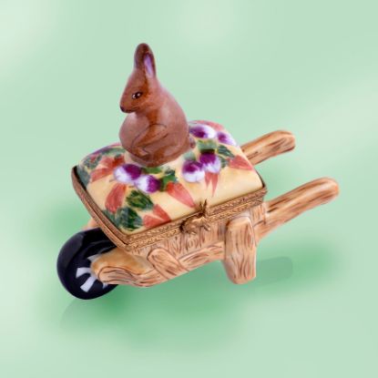 Picture of Limoges Brown Bunny on Wheelbarrow