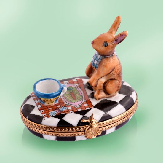 Picture of Limoges Brown Rabbit with Bowl on Black and White Box