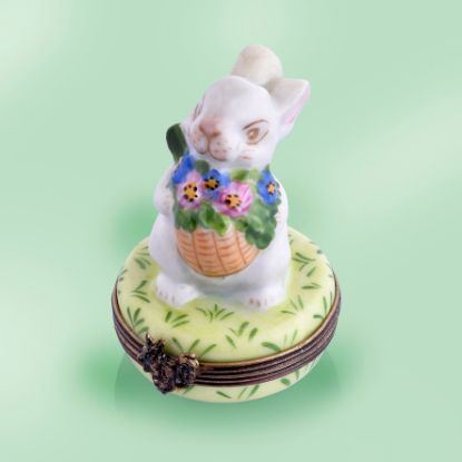 Picture of Limoges White Rabbit with Basket of Flowers Box 
